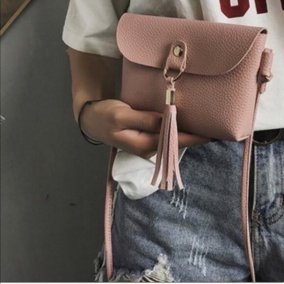 Cider Pink Leather Crossbody Bag with Tassel - Picture 2 of 6
